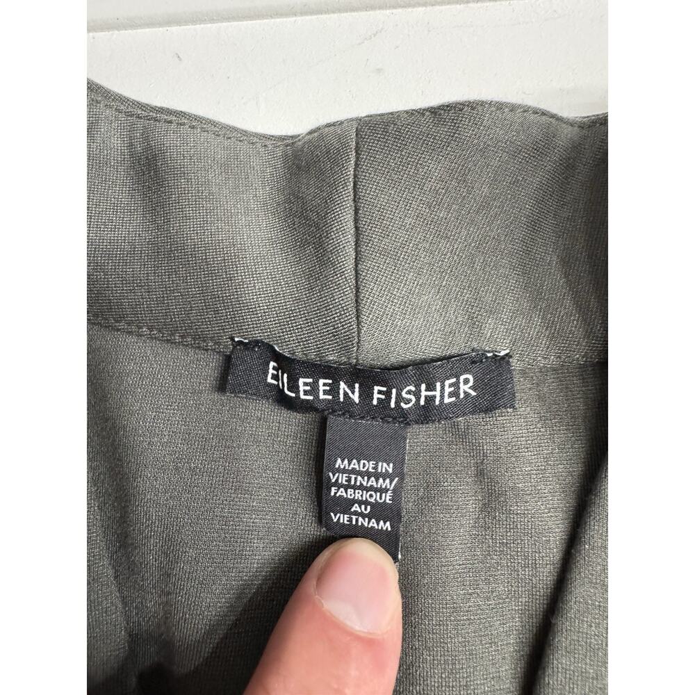 Eileen Fisher L Green Gray Stretch Crepe High Collar Kimono Cardigan Jacket - Picture 3 of 6